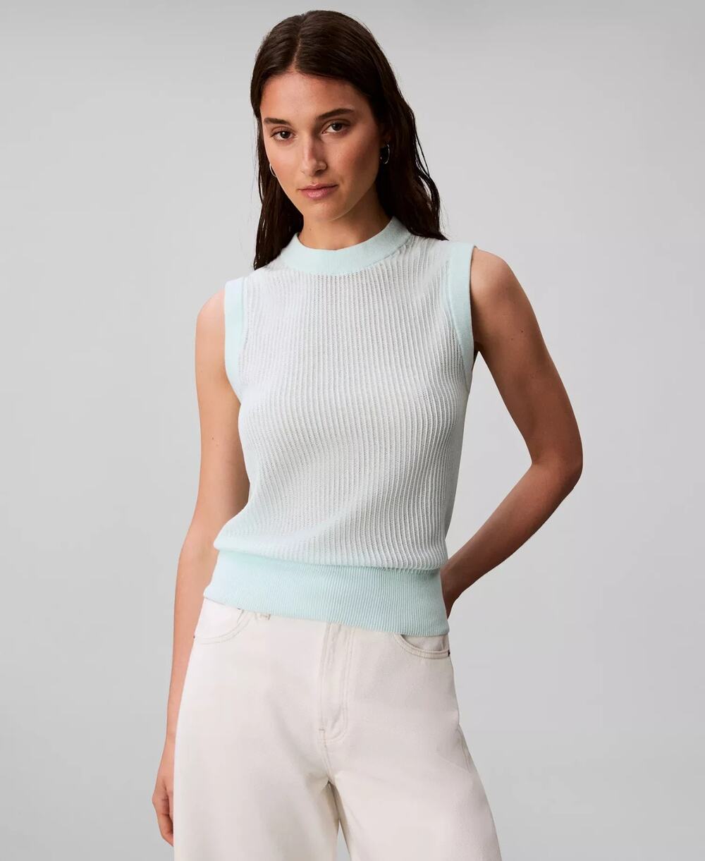Calvin Klein Women's Mesh Sweater Vest Blue Size S 0612